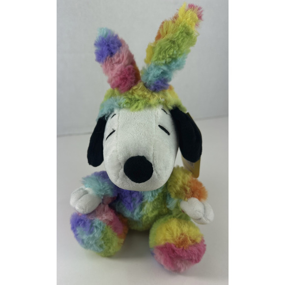 Hallmark Peanuts Snoopy Rainbow Tie Dye Easter Bunny Small 6" Plush NWT - Picture 5 of 5